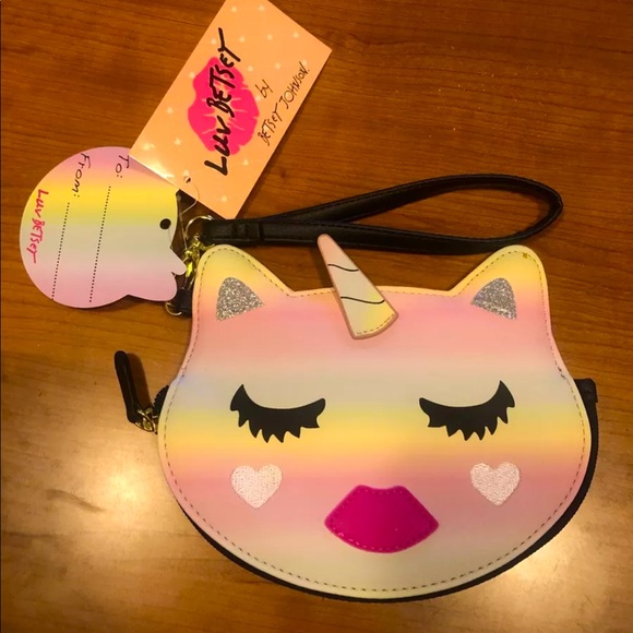Betsey Johnson Pastel Faux Leather Unicorn Cat Zip Around Wristlet NWT - Picture 2 of 8